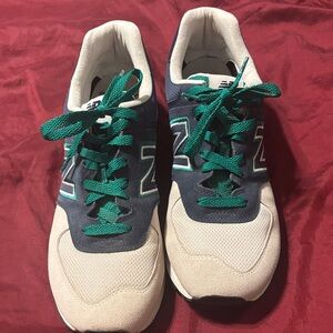 New Balance Blue and White Sneakers with Green Laces
